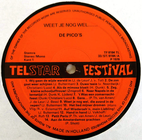 De 2 Pico's : Weet Je Nog Wel ..... (LP)