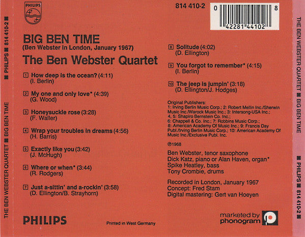 Ben Webster, Ben Webster Quartet : Big Ben Time! (CD, Album, Red)