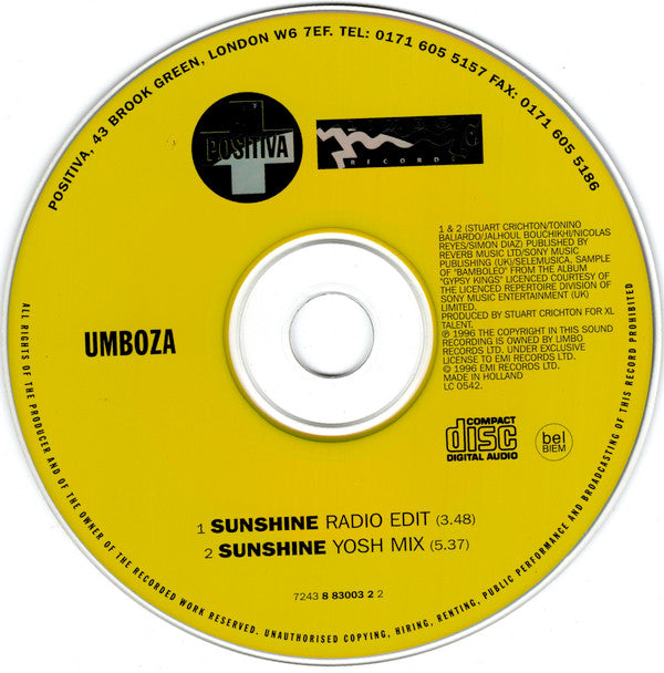 Umboza : Sunshine (CD, Single)