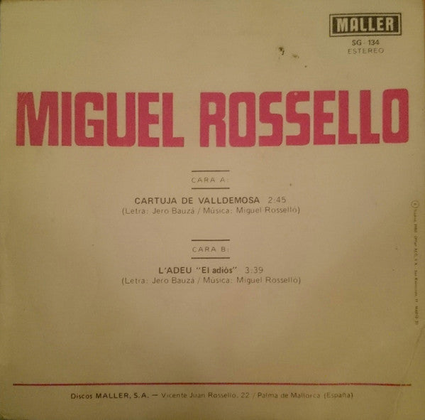Miguel Rosselló : Cartuja De Valldemosa / L'Adeu (El Adios) (7", Single)