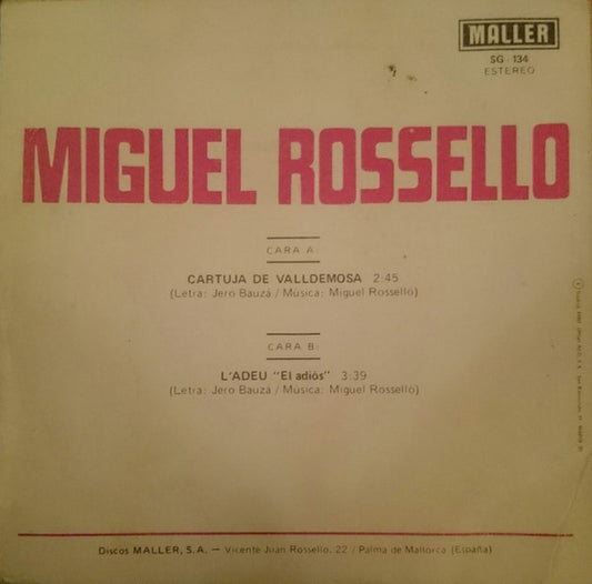 Miguel Rosselló : Cartuja De Valldemosa / L'Adeu (El Adios) (7", Single)