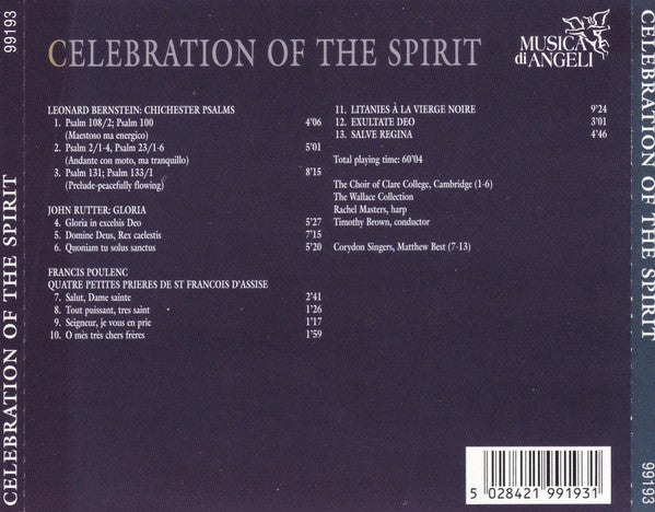 Leonard Bernstein / John Rutter / Francis Poulenc - The Choir Of Clare College, Timothy Brown (3) : Celebration Of The Spirit (CD, Album)
