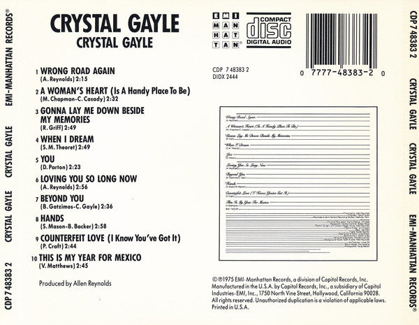 Crystal Gayle : Crystal Gayle (CD, Album, RE)