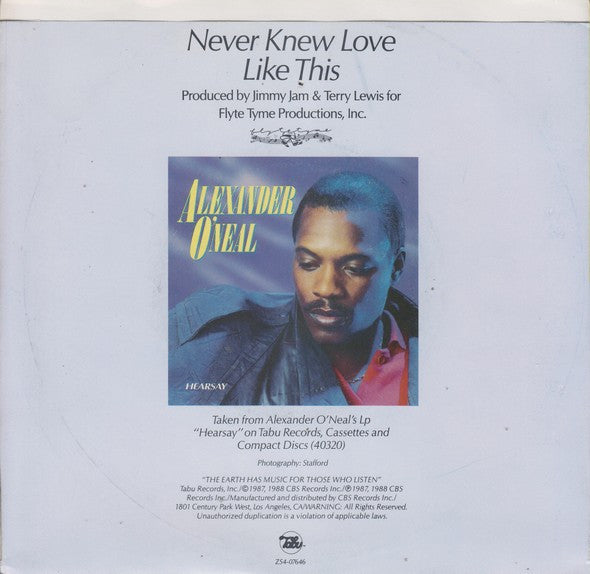 Alexander O'Neal Featuring Cherrelle : Never Knew Love Like This (7")