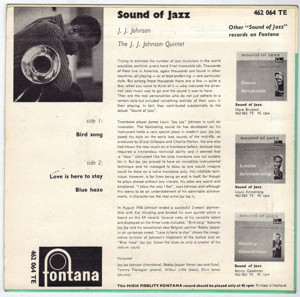 J.J. Johnson, The J.J. Johnson Quintet : Sound Of Jazz (7", EP)