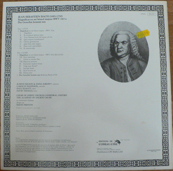 Johann Sebastian Bach - The Choir Of Christ Church Cathedral, The Academy Of Ancient Music : Magnificat En Mi Bémol Majeur BWV 243a (LP)