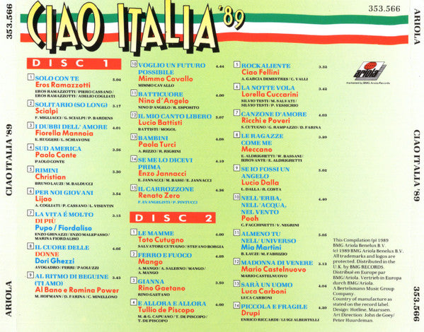 Various : Ciao Italia '89 (2xCD, Comp)