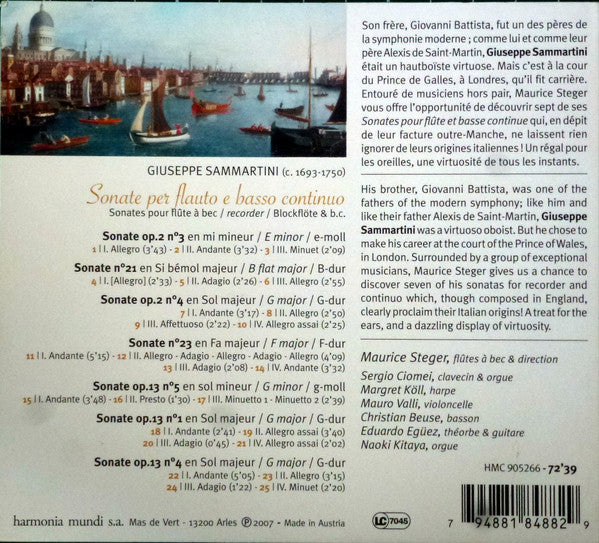 Giuseppe Sammartini / Maurice Steger : Sonate Per Flauto E Basso Continuo (CD)