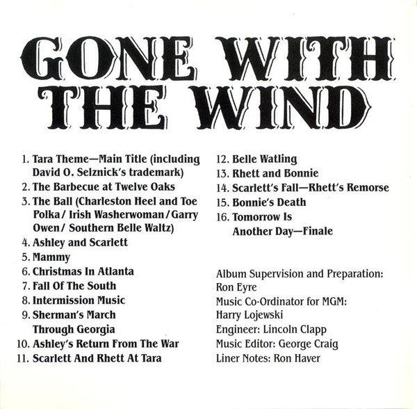 Max Steiner : Gone With The Wind (Music From The Original Motion Picture Soundtrack As Monophonically Recorded In 1939) (CD, Album, Mono, RE)
