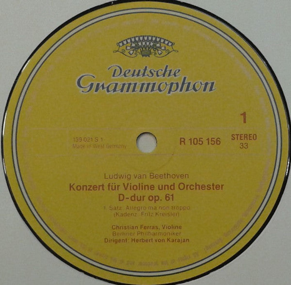 Ludwig Van Beethoven, Christian Ferras, Herbert von Karajan, Berliner Philharmoniker : Violinkonzert D-Dur (LP, RE, Pho)
