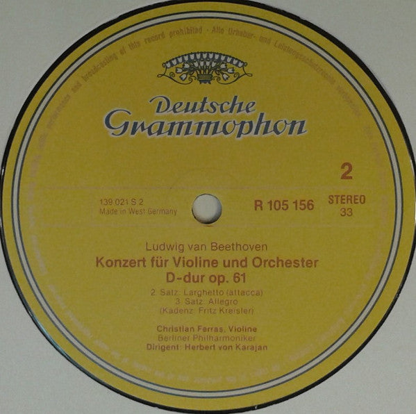 Ludwig Van Beethoven, Christian Ferras, Herbert von Karajan, Berliner Philharmoniker : Violinkonzert D-Dur (LP, RE, Pho)