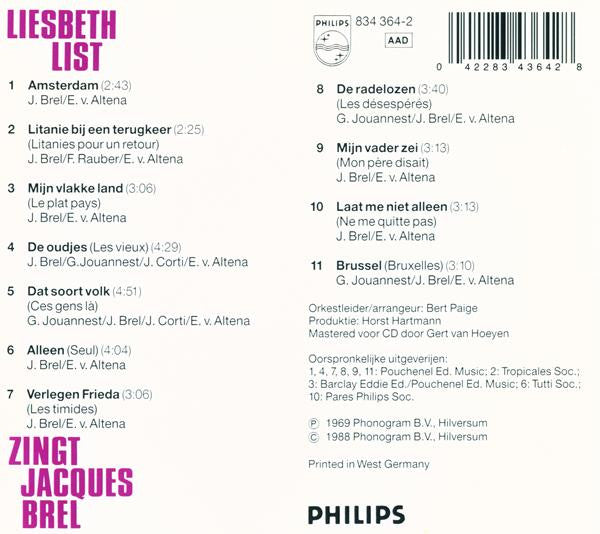 Liesbeth List : Zingt Jacques Brel (CD, Album, RM)