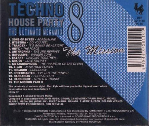 Various : Techno House Party 8 - The Ultimate Megamix The Mission (CD, Comp, Mixed)