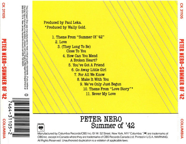 Peter Nero : Summer Of '42 (CD, Album)