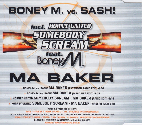 Boney M. Vs. Sash! / Horny United : Ma Baker / Somebody Scream (CD, Maxi)