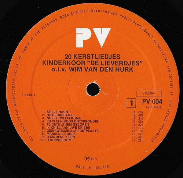 Kinderkoor De Lieverdjes o.l.v. Wim van den Hurk : 20 Kerstliedjes (LP, Album, Mono)