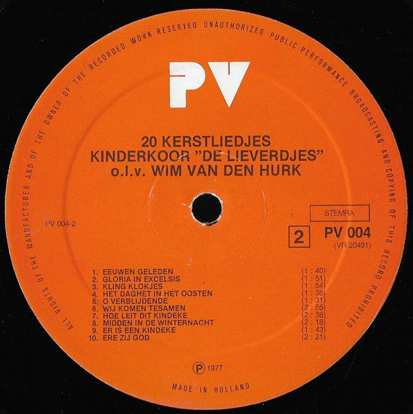 Kinderkoor De Lieverdjes o.l.v. Wim van den Hurk : 20 Kerstliedjes (LP, Album, Mono)