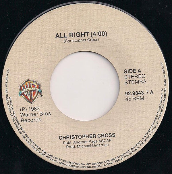 Christopher Cross : All Right (7", Single)