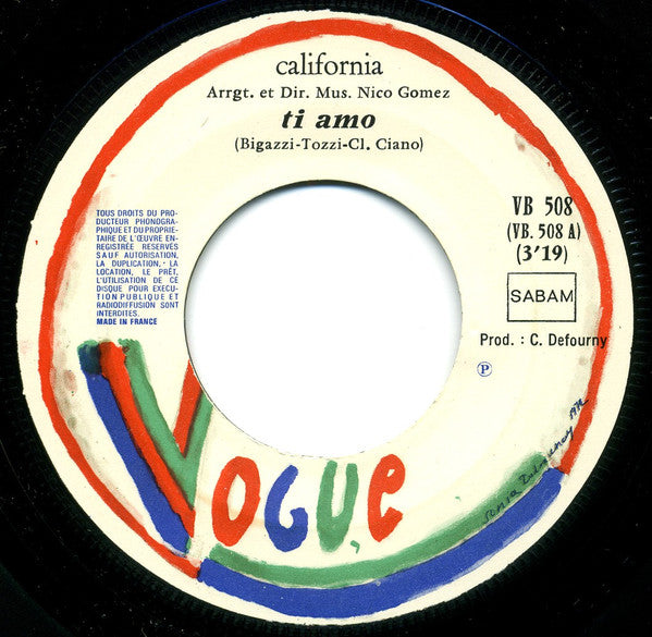 California (4) : Ti Amo (7", Single)