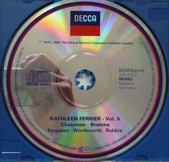 Ernest Chausson, Johannes Brahms - Kathleen Ferrier : Chausson, Brahms, British Songs (CD, Comp, Mono, RM, ADR)