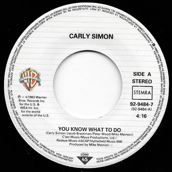 Carly Simon : You Know What To Do (7", Single)