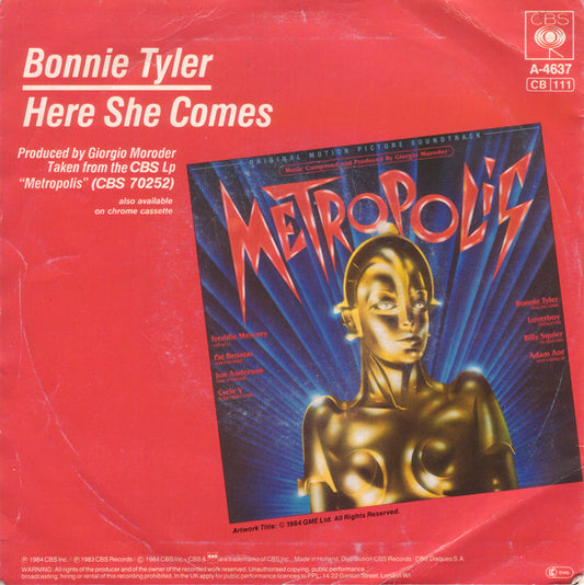 Bonnie Tyler : Here She Comes (7", Single)
