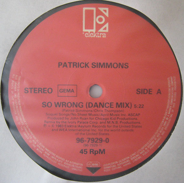 Patrick Simmons : So Wrong (12", Maxi)