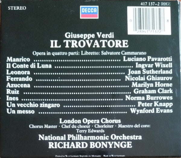 Giuseppe Verdi - Luciano Pavarotti, Joan Sutherland, Marilyn Horne, Ingvar Wixell, Nicolai Ghiaurov, National Philharmonic Orchestra, Richard Bonynge : Il Trovatore (2xCD, RE + Box, Sli)