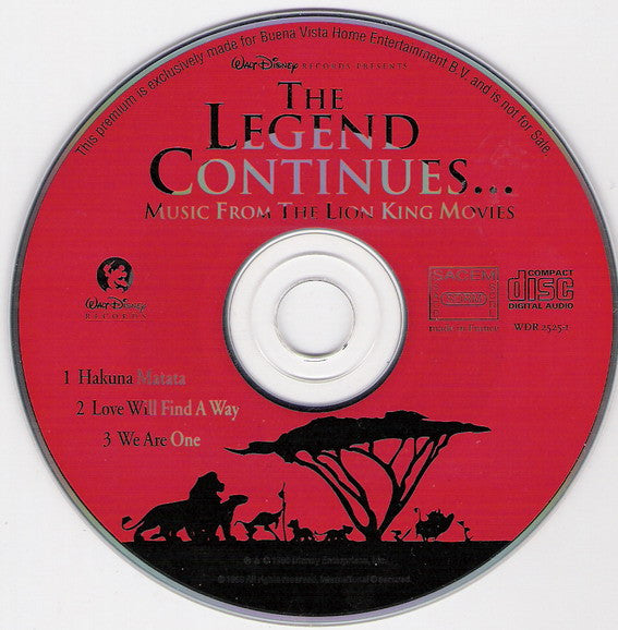 Various : The Legend Continues... (Music From The Lion King Movies) (CD, Promo, Jew)