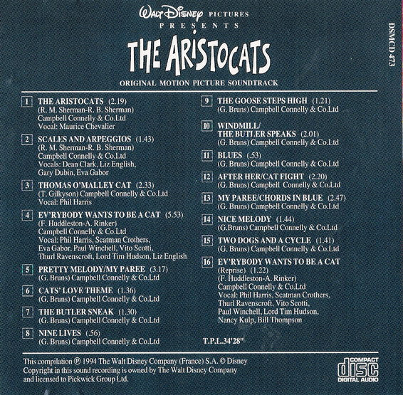 Various : The Aristocats (Original Motion Picture Soundtrack) (CD, Comp)