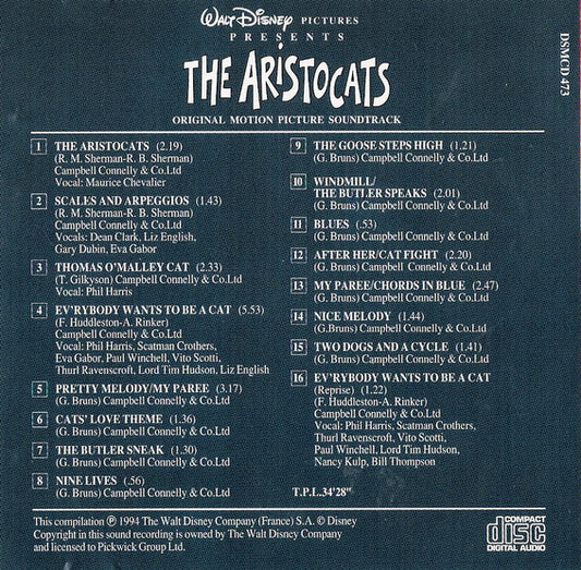 Various : The Aristocats (Original Motion Picture Soundtrack) (CD, Comp)
