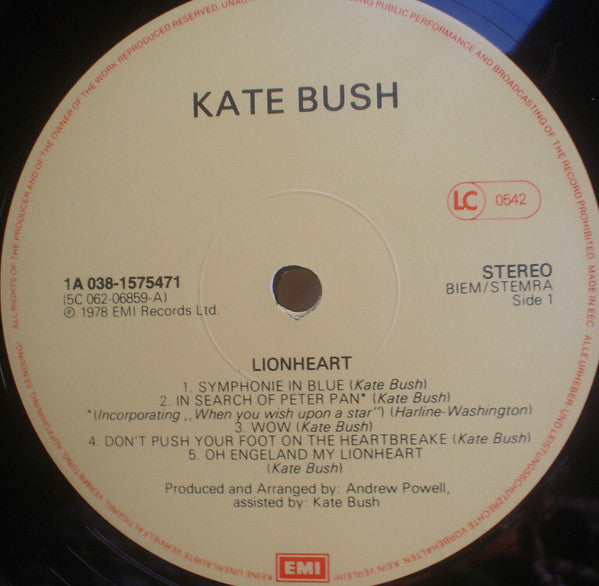Kate Bush : Lionheart (LP, Album, RE)