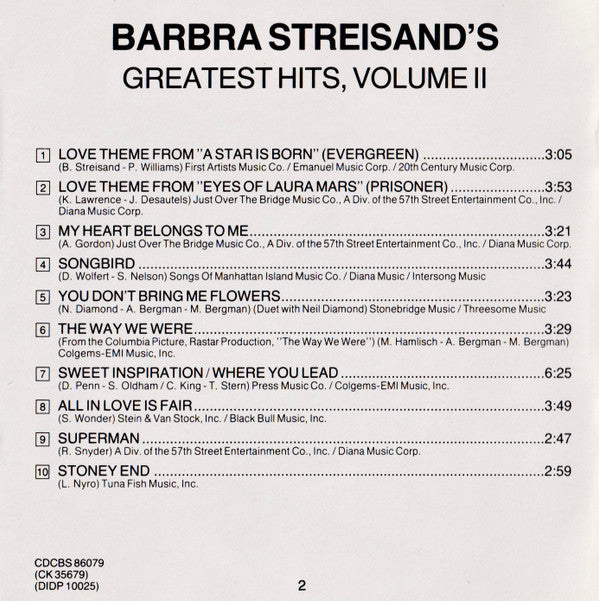 Barbra Streisand : Barbra Streisand's Greatest Hits, Volume II (CD, Comp)