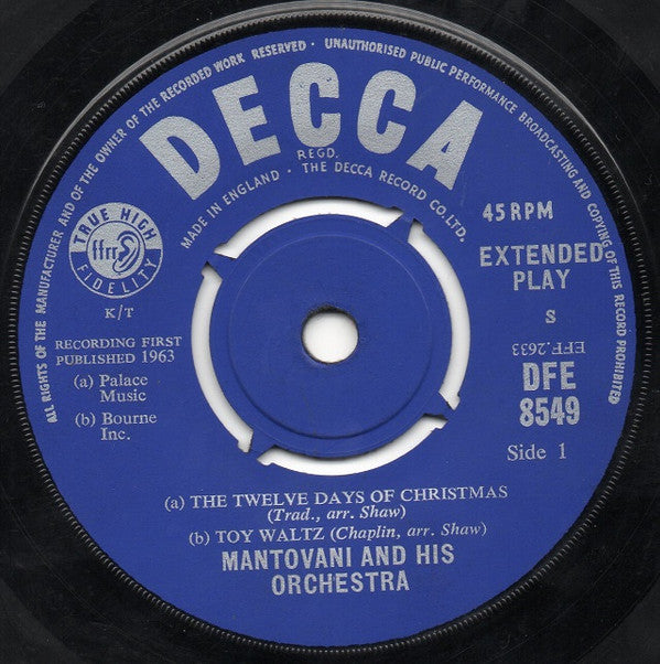 Mantovani And His Orchestra : Twelve Days Of Christmas (7", EP, Mono)
