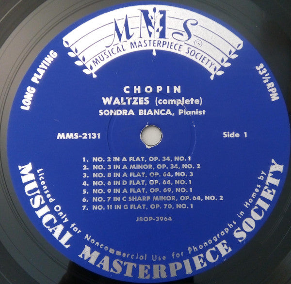 Frédéric Chopin - Sondra Bianca : Sämtliche Walzer (LP, Mono)