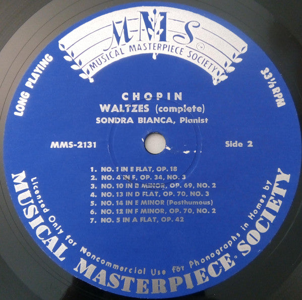 Frédéric Chopin - Sondra Bianca : Sämtliche Walzer (LP, Mono)