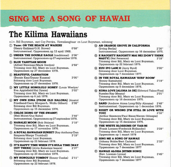 De Kilima Hawaiians : Terug In De Tijd Met... The Kilima Hawaiians (Sing Me A Song Of Hawaii) (CD, Comp)