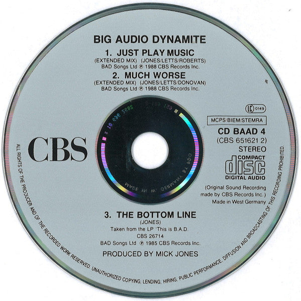 Big Audio Dynamite : Just Play Music! (CD, Single, PDO)