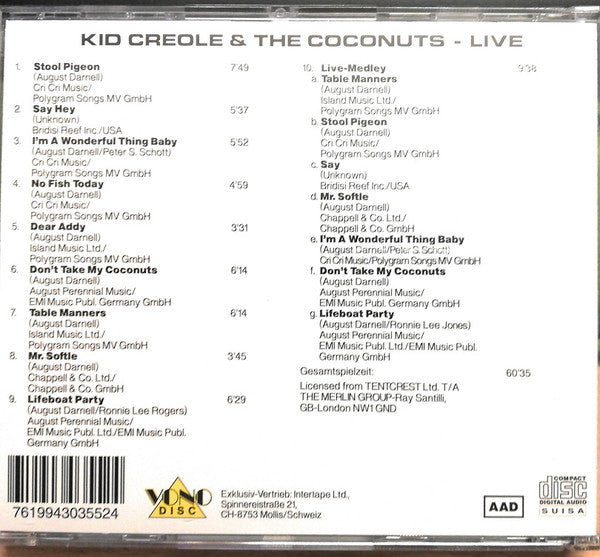 Kid Creole And The Coconuts : Live (CD, Album)