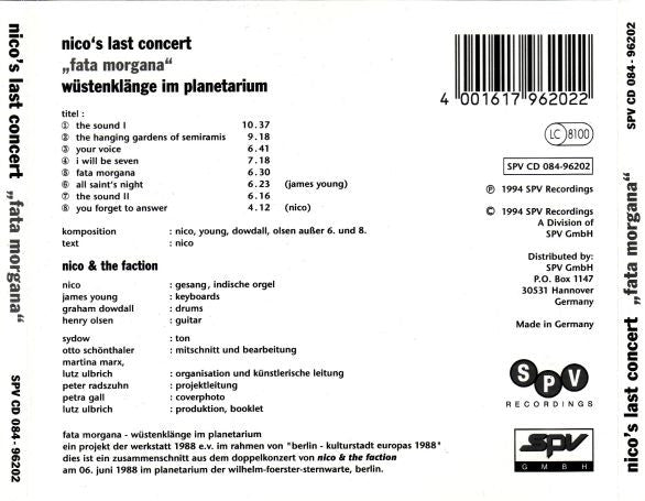 Nico (3) : Nico's Last Concert "Fata Morgana" (CD, Album)