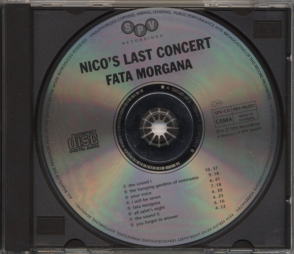 Nico (3) : Nico's Last Concert "Fata Morgana" (CD, Album)