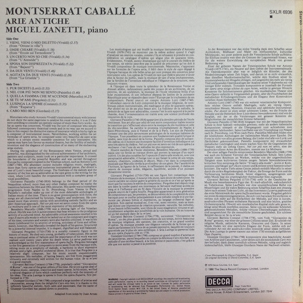 Montserrat Caballé with Miguel Zanetti : Caballé  Arie Antiche (LP, Album)