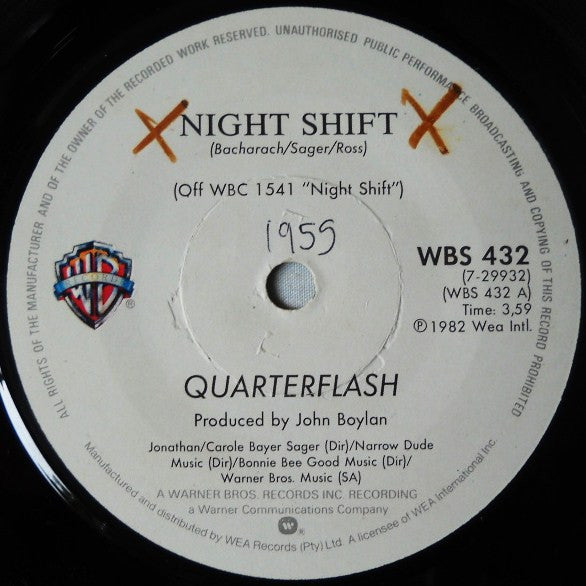 Quarterflash : Night Shift (7", Single)