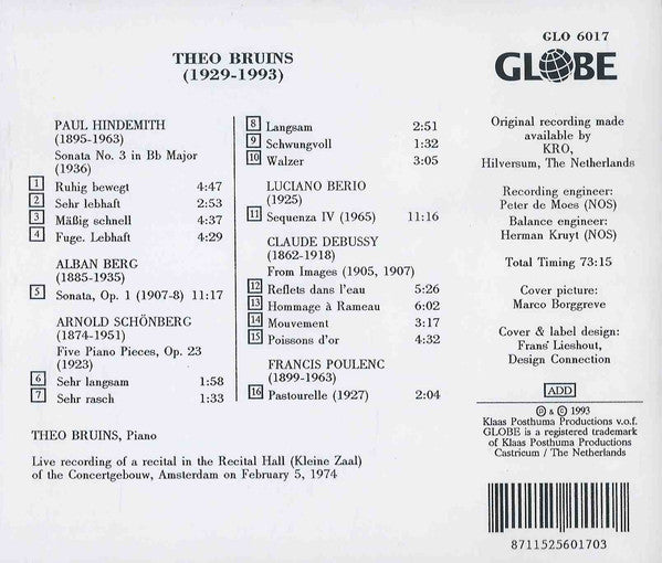 Theo Bruins : Piano Recital (CD, Comp)