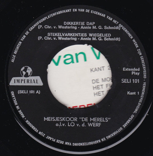 Radiokoor "De Merels" : Liedjes van de Kinderpostzegels (7", EP)
