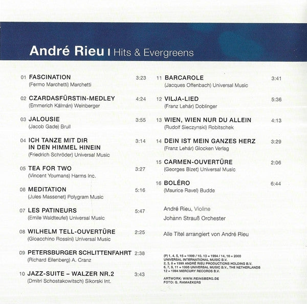 André Rieu - Johann Strauß Orchestra : André Rieu I (Hits & Evergreens) (CD, Album)