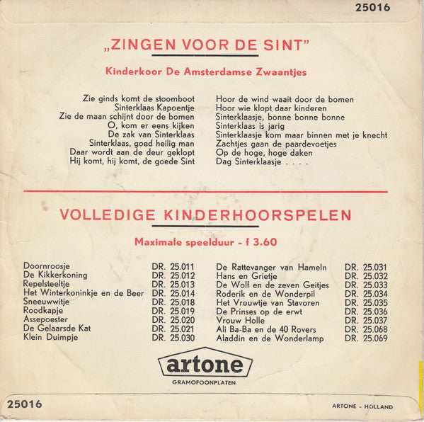 De Amsterdamse Zwaantjes : Zingen Voor De Sint (7", EP)