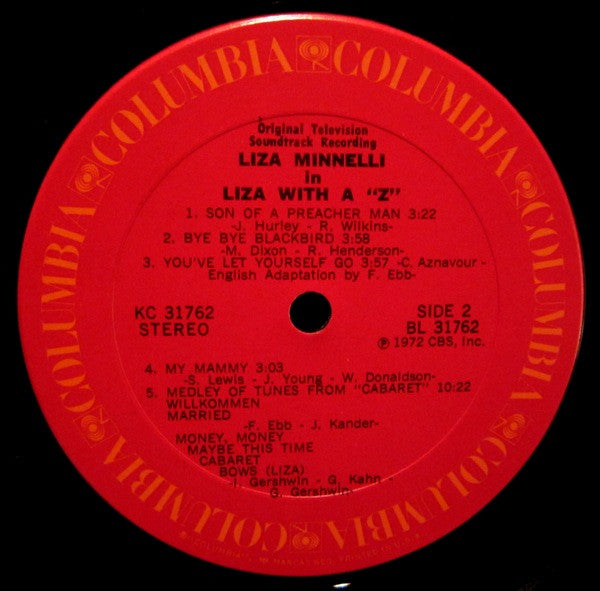Liza Minnelli : Liza With A "Z" (A Concert For Television) (LP, Album, Pit)