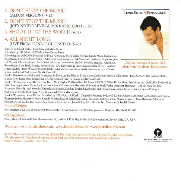 Lionel Richie : Don't Stop The Music (CD, Maxi)