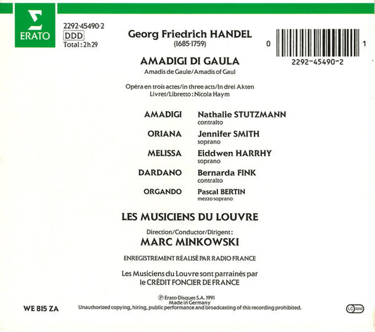Georg Friedrich Händel – Nathalie Stutzmann, Jennifer Smith (3), Eiddwen Harrhy, Bernarda Fink, Les Musiciens Du Louvre, Marc Minkowski : Amadigi (2xCD, Album, RP + Box, Sli)